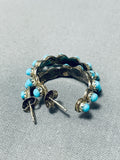 Wonderful Vintage Native American Zuni Sleeping Beauty Turquoise Sterling Silver Hoop Earrings-Nativo Arts