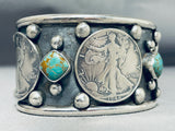 Native American 123 Gram Navajo Turquoise Sterling Silver Coin Bracelet-Nativo Arts