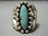 Rare Vintage Native American Navajo Blue Diamond Turquoise Sterling Silver Ring Old-Nativo Arts