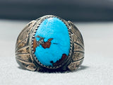 Important Vintage Native American Zuni Red Mountain Turquoise Sterling Silver Ring-Nativo Arts