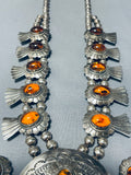 Very Rare Vintage Native American Navajo Amber Sterling Silver Squash Blossom Necklace-Nativo Arts
