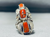 Dazzling Native American Navajo Coral Sterling Silver Ring-Nativo Arts