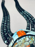 Native American One Of The Biggest Best Vintage Santo Domingo Turquoise Inlay Necklace-Nativo Arts