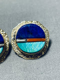 Important 14k Gold Vintage Native American Navajo Lyndon Tsosie Inlay Earrings-Nativo Arts