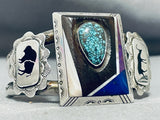 One Of The Most Unique Ever Vintage Native American Navajo Turquoise Sterling Silver Bracelet-Nativo Arts