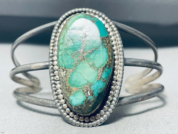 Native American Large Rare Spiderweb Green Turquoise Sterling Silver Vintage Bracelet-Nativo Arts