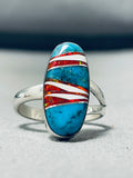 Radiant Native American Navajo Inlay Kingman Turquoise Synthetic Opal Sterling Silver Ring-Nativo Arts
