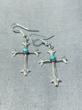 Precious Native American Navajo Sleeping Beauty Turquoise Sterling Silver Cross Earrings-Nativo Arts
