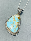 Pretty Vintage Native American Navajo #8 Turquoise Mine Sterling Silver Necklace Signed-Nativo Arts