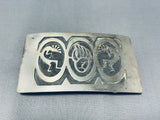 Tremendous Vintage Native American Hopi Handcarved Silver Kokopellis Buckle-Nativo Arts