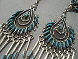Incredible Vintage Zuni Native American Turquoise Sterling Silver Earrings-Nativo Arts