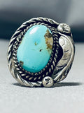 Authentic Vintage Native American Navajo Blue Gem Turquoise Sterling Silver Ring Old-Nativo Arts