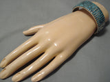 Marvelous Vintage Native American Navajo Turquoise Inlay Allison Sterling Silver Bracelet-Nativo Arts