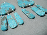 Native American Incredible Santo Domingo Old Kingman Turquoise Sterling Silver Earrings-Nativo Arts