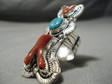 Best Towering Huge Native American Navajo Coral Sterling Silver Turquoise Ring-Nativo Arts