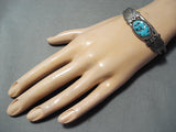 Beautiful Vintage Native American Navajo Sleeping Beauty Turquoise Sterling Silver Bracelet Old-Nativo Arts