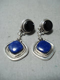 Exquisite Navajo Native American Lapis Jet Sterling Silver Earrings-Nativo Arts
