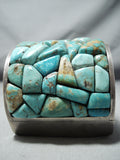One Of The Biggest Best Vintage Native American Navajo Turquoise Inlay Sterling Silver Bracelet-Nativo Arts