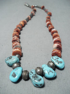 Amazing Vintage Native American Navajo Turquoise Sterling Silver Necklace Old-Nativo Arts