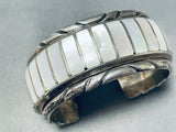 One Of The Best Vintage Native American Navajo Pearl Inlay Sterling Silver Bracelet-Nativo Arts