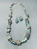 Cubes Of Sterling Silver Native American Navajo Green Turquoise Necklace-Nativo Arts