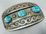 Waves Of Water Vintage Native American Navajo Turquoise Sterling Silver Buckle Old-Nativo Arts