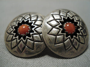 Marvelous Vintage Navajo Coral Sterling Silver Native American Earrings-Nativo Arts