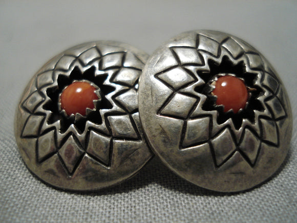 Marvelous Vintage Navajo Coral Sterling Silver Native American Earrings-Nativo Arts