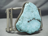 Chunky Huge Vintage Native American Navajo Blue Turquoise Sterling Silver Bracelet Old-Nativo Arts
