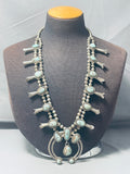 Number 8 Turquoise!! Vintage Native American Navajo Sterling Silver Squash Blossom Necklace-Nativo Arts