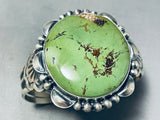 Opulent Signed Native American Navajo Massive Green Kingman Turquoise Sterling Silver Bracelet-Nativo Arts