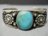 Magnificent Vintage Native American Navajo Blue Gem Turquoise Sterling Silver Bracelet Cuff-Nativo Arts