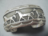 Fascinating Vintage Native American Navajo Handcarved Sterling Silver Horses Bracelet Old-Nativo Arts