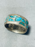 Magnificent Vintage Native American Zuni Blue Gem Turquoise Sterling Silver Band Ring-Nativo Arts