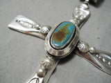 Important Heavy Native American Navajo Sterling Silver Cross Christian Turquoise Necklace-Nativo Arts