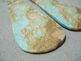 Native American One Of The Longest Santo Domingo Rare #8 Turquoise Slab Sterling Silver Earrings-Nativo Arts