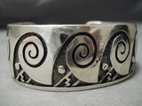 Wide Long Waving Vintage Native American Hopi Navajo Sterling Silver Bracelet Old-Nativo Arts