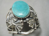 Huge Frog Vintage Native American Navajo Green Turquoise Sterling Silver Bracelet Old-Nativo Arts