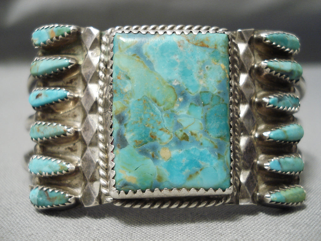 Amazing Vintage Native American Navajo Squared Turquoise Sterling