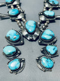 Carico Lake Turquoise Vintage Native American Navajo Sterling Silver Squash Blossom Necklace-Nativo Arts