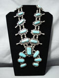 Authentic Vintage Native American Navajo Heavy Turquoise Sterling Silver Squash Blossom Necklace-Nativo Arts