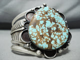 Huge Heavy Vintage Native American Navajo #8 Turquoise Sterling Silver Bracelet-Nativo Arts