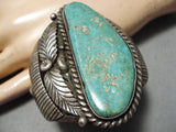 One Of The Best Vintage Native American Navajo Royston Turquoise Sterling Silver Leaf Bracelet-Nativo Arts