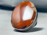 Monumental Native American Navajo Red Agate Sterling Silver Ring Signed Tom Willeto-Nativo Arts