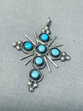 Gorgeous Vintage Native American Zuni Blue Gem Turquoise Sterling Silver Cross Pendant-Nativo Arts