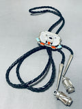 Polar Bear Extremely Rare Vintage Native American Zuni Turquoise Sterling Silver Bolo Tie-Nativo Arts