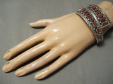 Very Unique 2 Row Navajo Coral Sterling Silver Eave Bracelet Native American-Nativo Arts