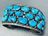Heavy Vintage Native American Navajo Turquoise Sterling Silver Leaf Bracelet Cuff-Nativo Arts