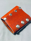 Spectacular Vintage Native American Navajo Turquoise Sterling Silver Leather Bowguard-Nativo Arts