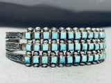 One Of The Best Ever Vintage Native American Zuni Squared Turquoise Sterling Silver Bracelet-Nativo Arts